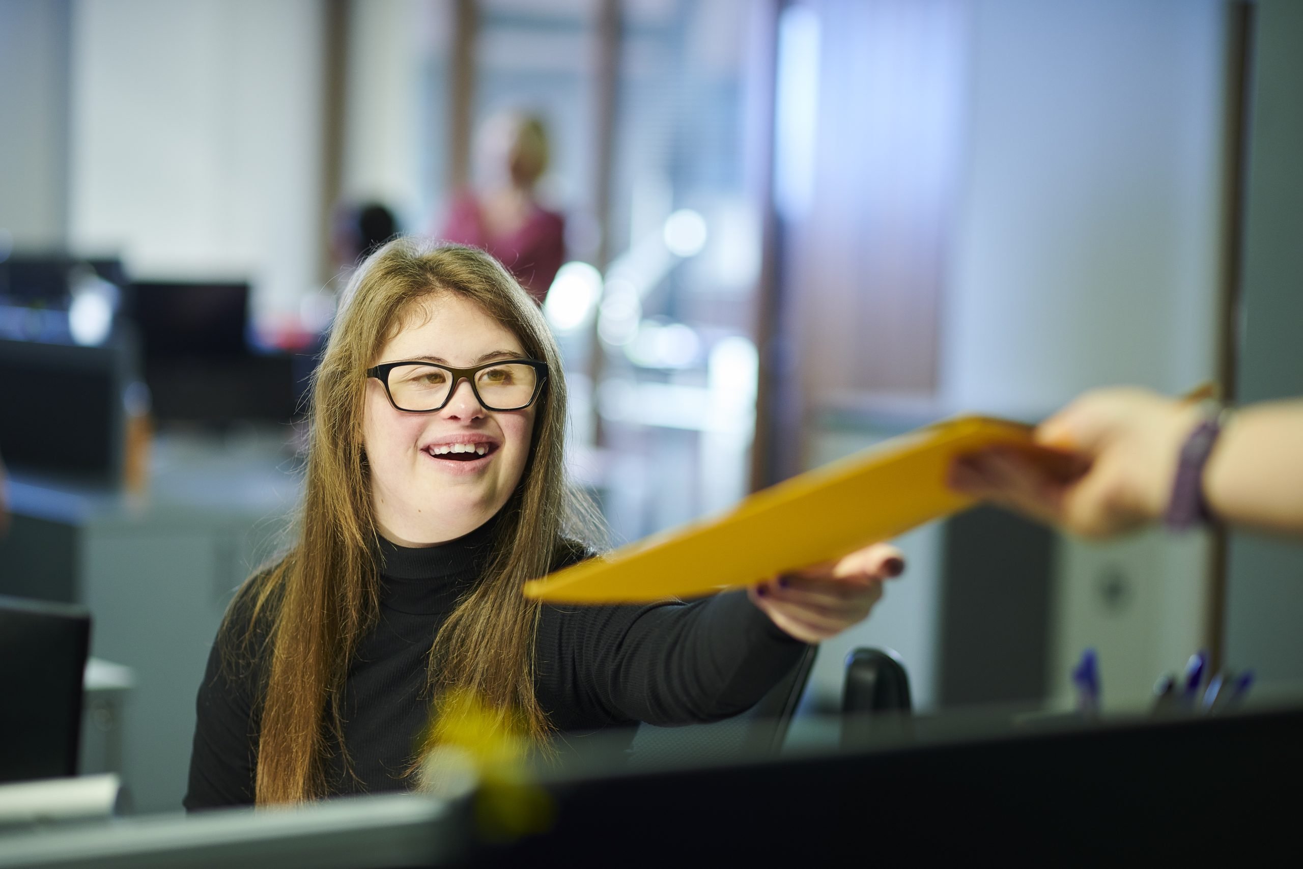 Office worker receiving file