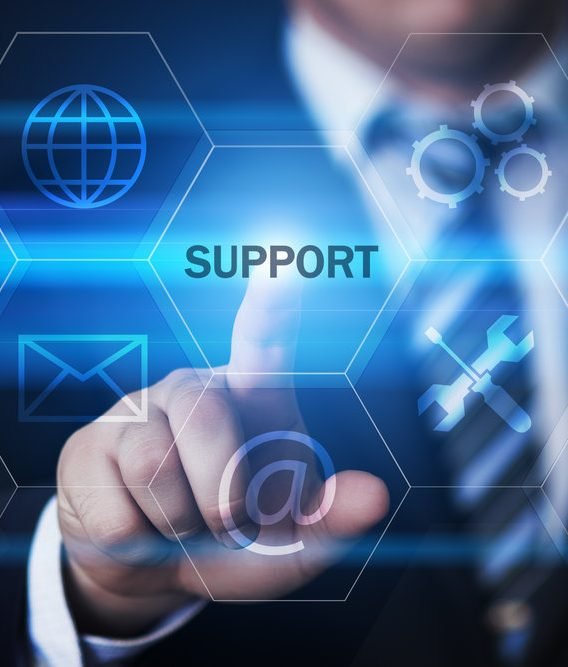 Finger pressing on support button in CGI visualisation