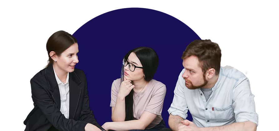 three people meeting