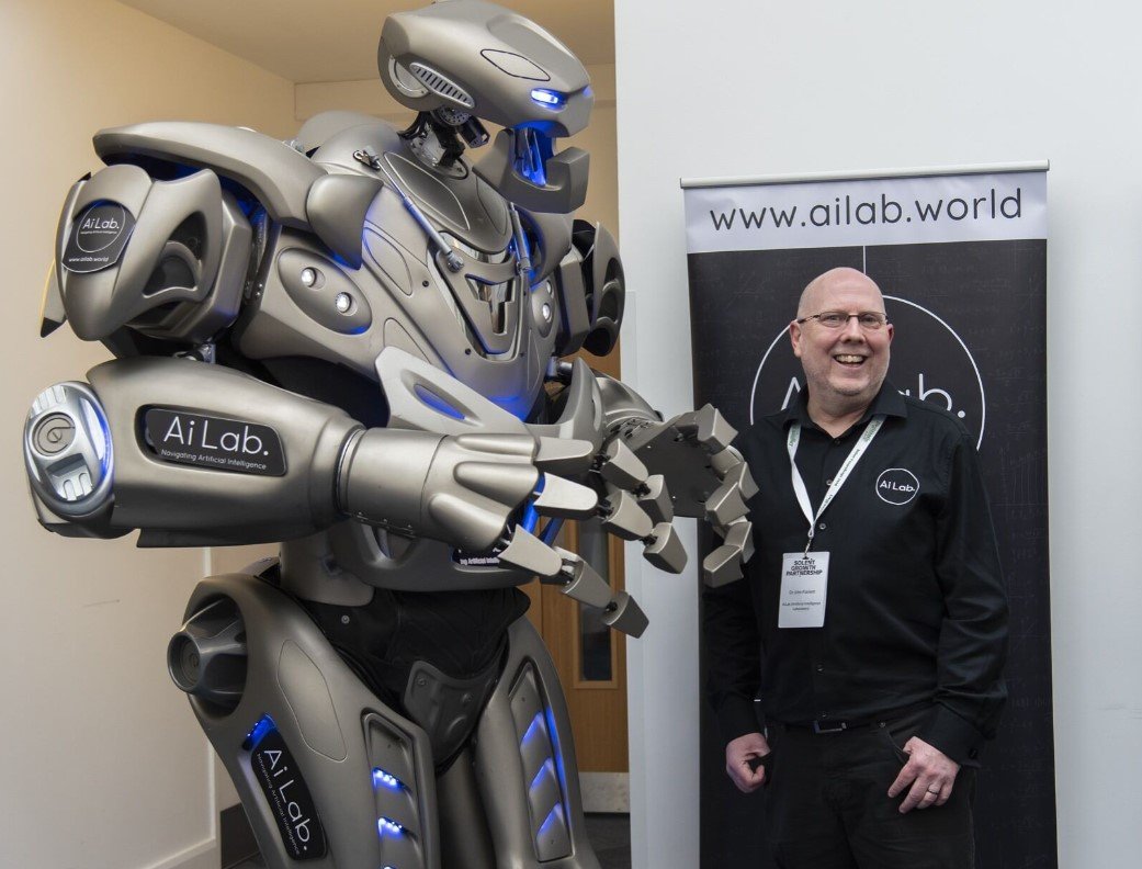 A photo of John Flacket from AI Lab and Titan the Robot at Solent FutureScape 2026